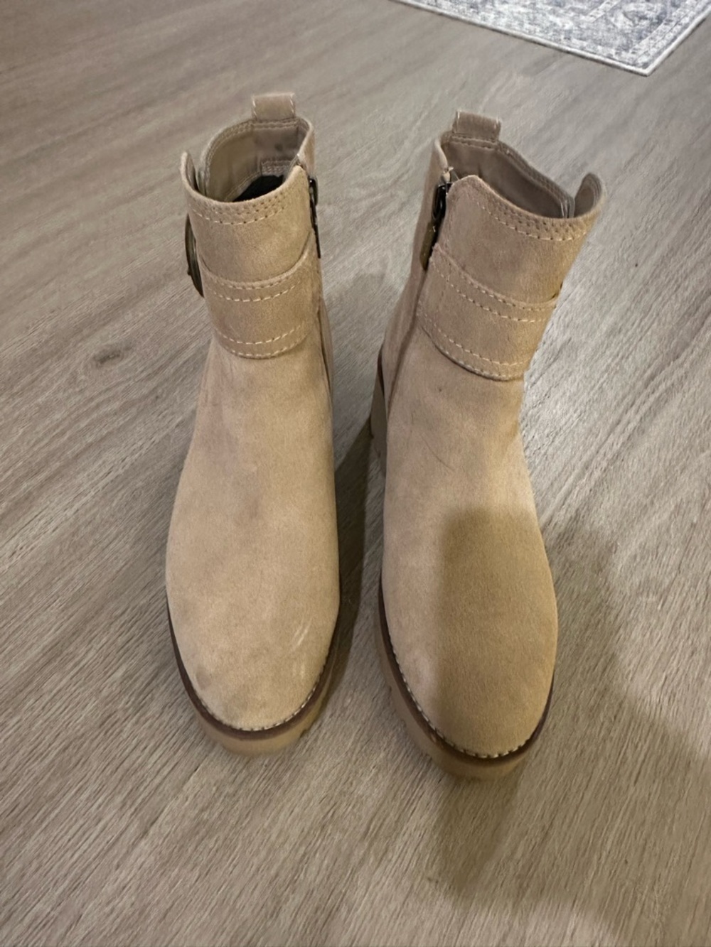 Blondo Beige Suede Buckle Ankle Booties - Picture 5 of 8